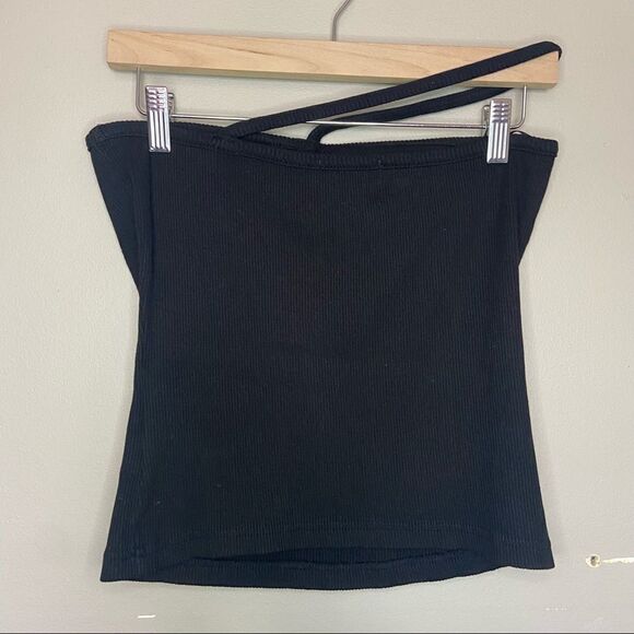 Agolde Black Ribbed Lola Gathered Front Tank Top Size Medium - Picture 5 of 6